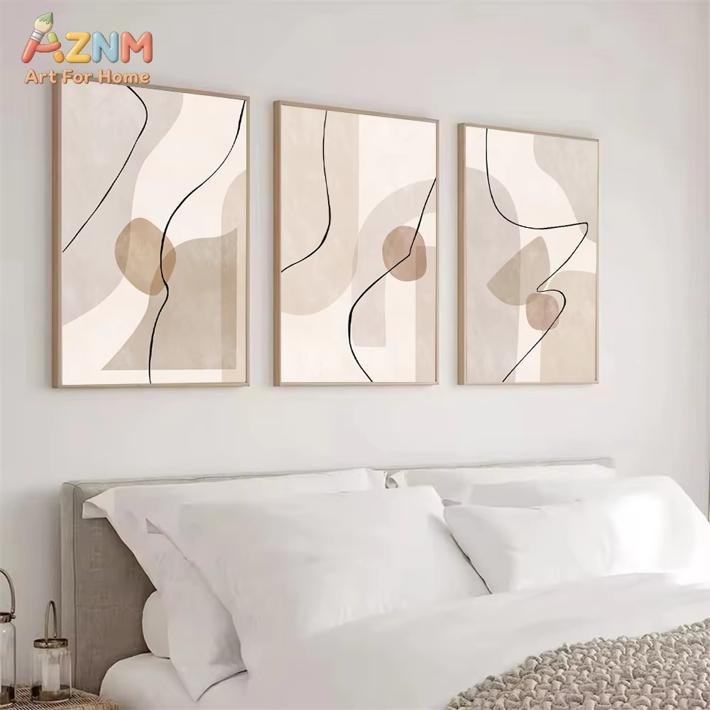 추상적인 베이지색 기하학 라인 벽 예술 캔버스 그림 보 - Interior Designer 리뷰 및 가격