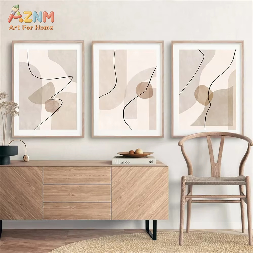 추상적인 베이지색 기하학 라인 벽 예술 캔버스 그림 보 - Interior Designer 리뷰 및 가격