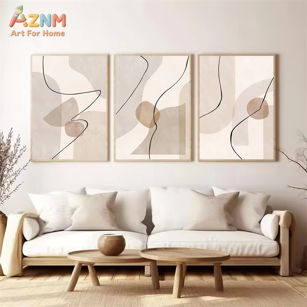 추상적인 베이지색 기하학 라인 벽 예술 캔버스 그림 보 - Interior Designer 리뷰 및 가격