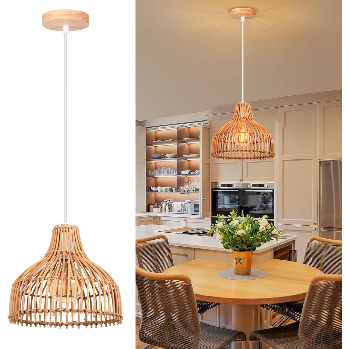 라탄 짜임 펜던트 램프 보헤미안 스타일 대나무 라탄 램 - Wicker Pendant Shade 리뷰 및 가격
